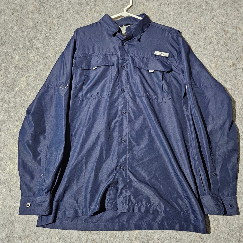 Habit Mens M Fishing Shirt Long Sleeve Button Down Vented Peacoat Blue - Picture 1 of 7
